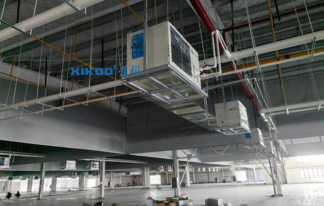 大型制衣廠整體降溫，應(yīng)用蒸發(fā)冷省電空調(diào)-臥式軸流機組